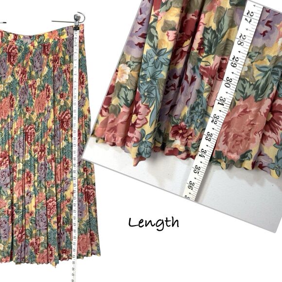 Vintage Knife Pleated Maxi Skirt M 90s Cottagecore Fairy Floral Grunge Bloomcore - Picture 7 of 10